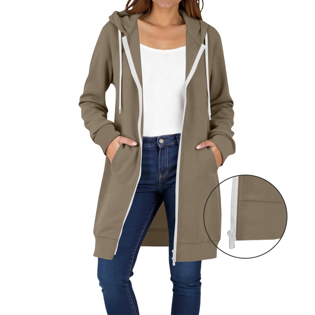 Women's Zip Up Hoodies Long Sleeve Long Tunic Sweatshirts Oversized Fleece Casual  Fall Jacket Coat With Pocket