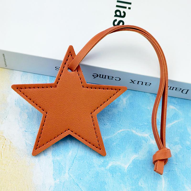 Spot Solid Color Leather Pentagram Keychain Pendant Simple Star Pu Leather Pendant Keychain High Sense
