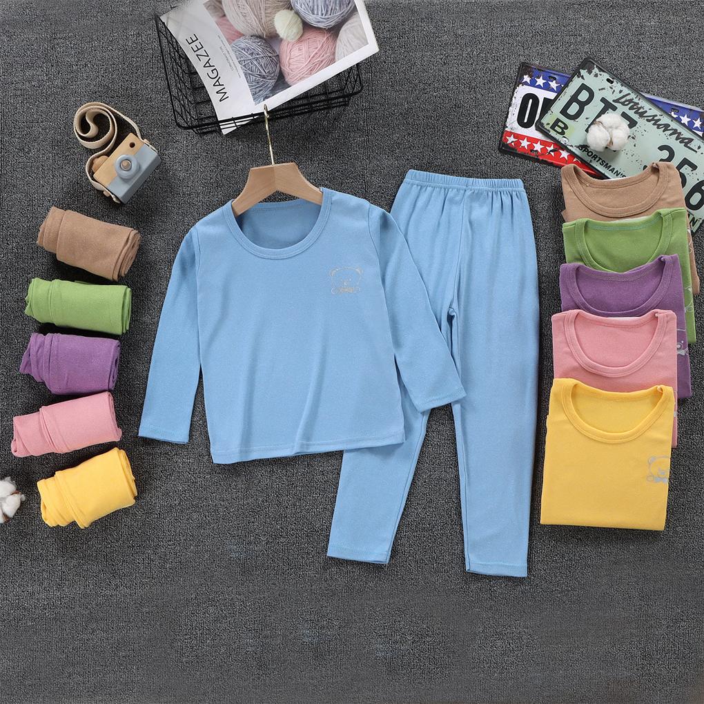 Kids Thermal Underwear Elastic Long Sleeve Round Neck Autumn Winter Home School Inner Wear Warm Tops Suit for Boys Girls