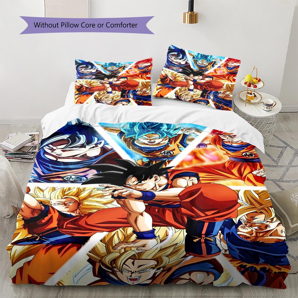 Постельное белье с рисунком Сон Гоку из Dragon Ball, Домашний декор, Подарок на день рождения (1 пододеяльник + 2 наволочки, без наполнителя)