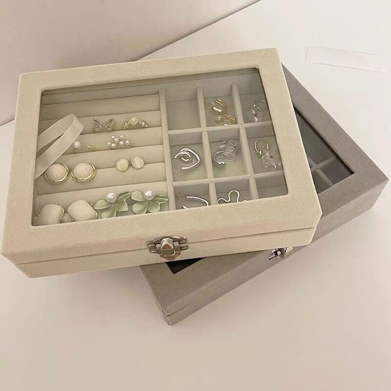 20*15*5 см 1 шт. Пылезащитная бархатная коробка с откидной крышкой для хранения ювелирных изделий, большая вместимость, прозрачный дисплей, портативная коробка для сережек, колец, ожерелий.