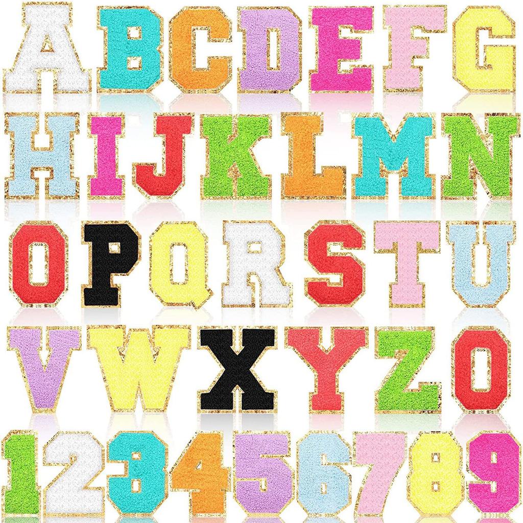 Towel Embroidery English Letter Embroidery Cloth Sticker Smiley Face Patch Sticker Ironing Chenille Rainbow Love Lightning Embroidery Sticker