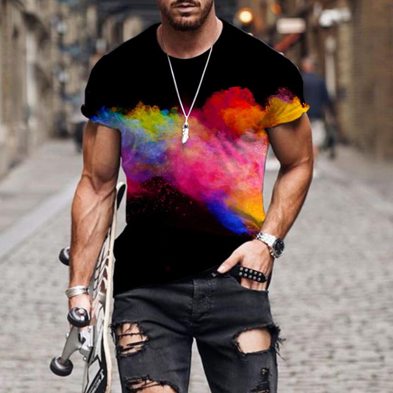 Summer Colorful 3D Digital Printed Short Sleeve Casual Loose Round Neck T-Shirts Men’s