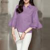 Женская повседневная однотонная блузка с отложным воротником и рукавами 3/4