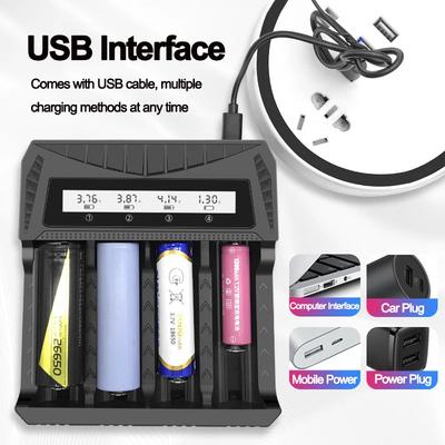 Интеллектуальное ЖК-зарядное устройство для аккумуляторов USB - 1/2/4 слота для литий-ионных аккумуляторов 18650 4,2 В и никель-металлгидридных аккумуляторов 1,2 В AA/AAA