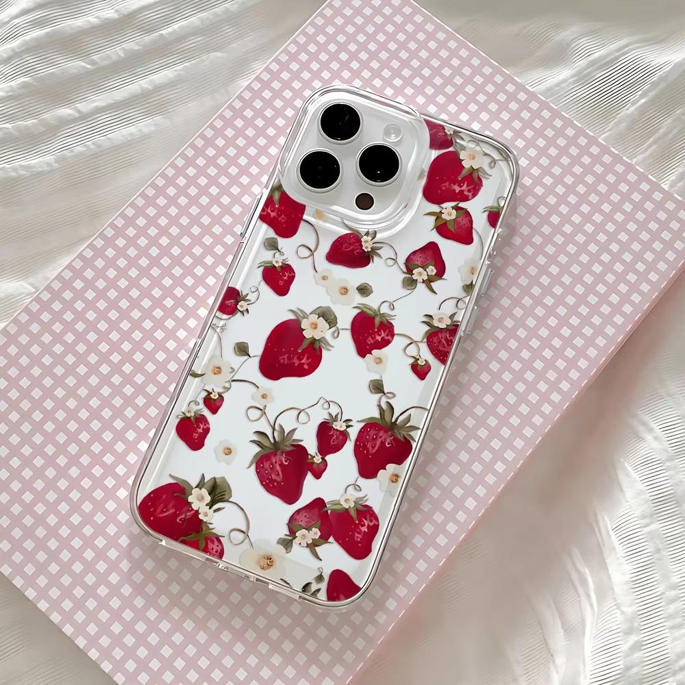 Прозрачный чехол для телефона iPhone 16 15 14 13 12 11 Pro Max 7 8 Plus XR XS Max в стиле Y2k с клубникой, противоударный, с прозрачной задней крышкой