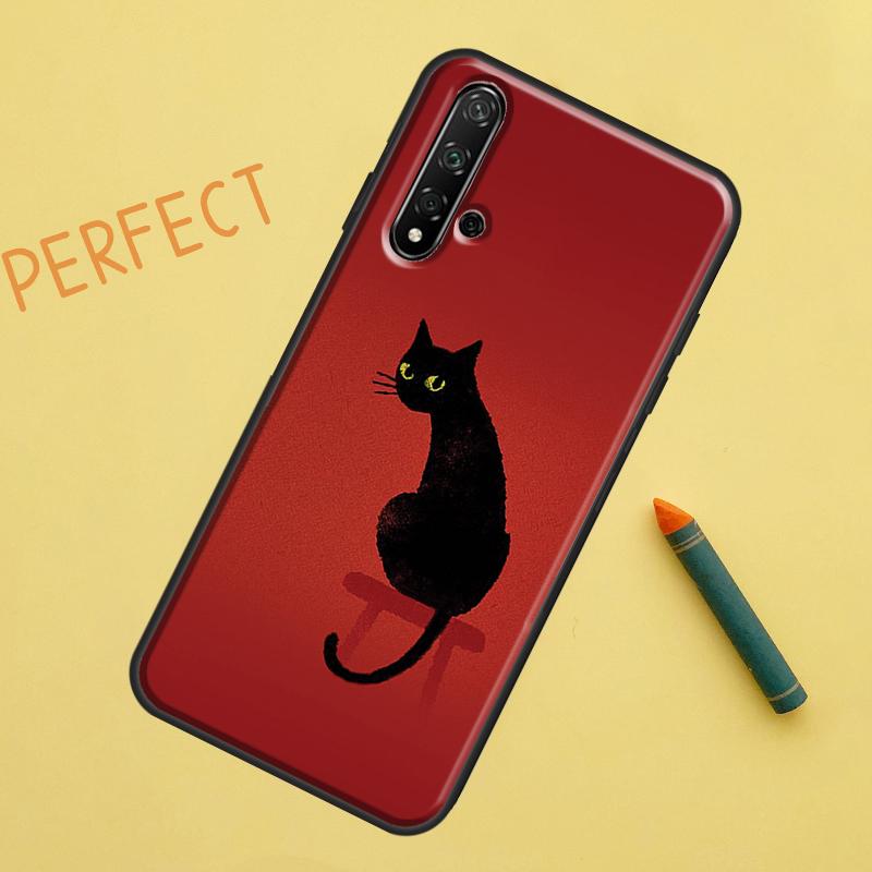 Черный Кот Лицо Котёнок Для Huawei Nova 12s 11i 7i 8i 12i Y73 Y70 Y90 Y60 Y72 Y61 Y91 9 10 SE P40 Lite P30 Pro Чехол