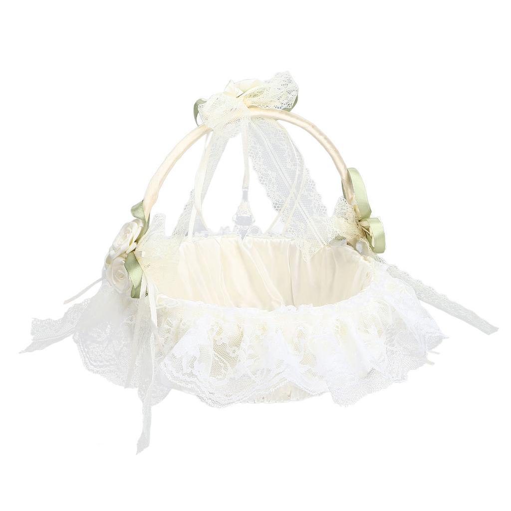 Wedding White Flower Basket Sufficient Capacity Lace Edge Elegant Romantic Flower Basket for