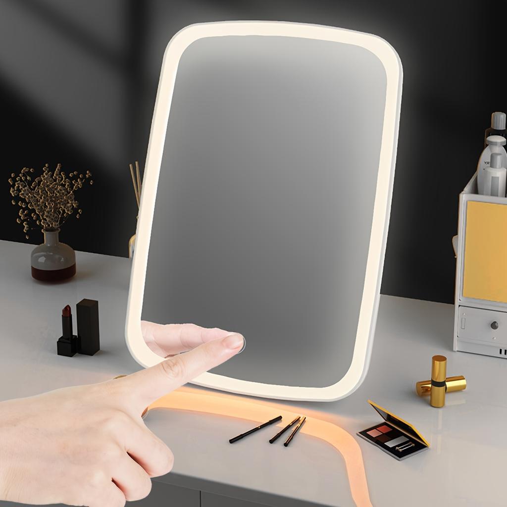 LED Folding Vanity Mirror with Touch Sensor, 3 Color Illumination Modes - White, Natural and Warm Light, Adjustable Brightness