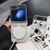 Для Magsafe Magnetic 3PCS Case для Samsung Z Flip6 Flip5 Flip4 Ударопрочный астронавт авиалайнер Pattern Прозрачный ПК Жесткий тонкий чехол для телефона Чехол