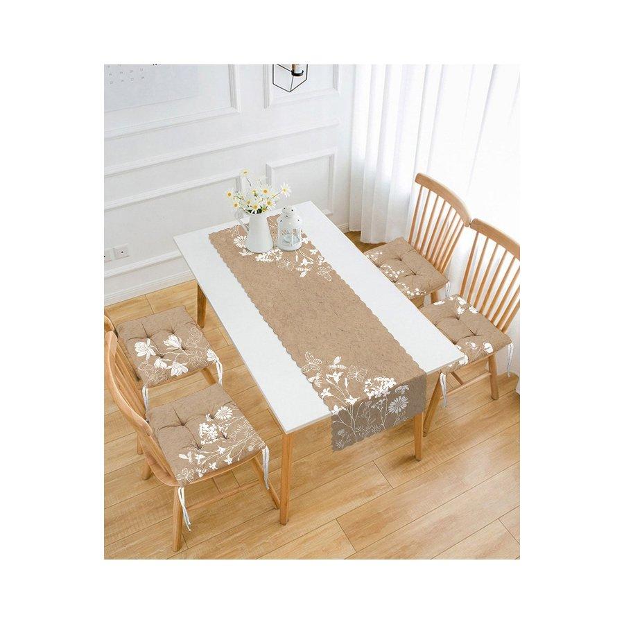 Набор подушек для стула с цветочным узором, цифровая печать / 4 квадратных подушки для стула 40 × 40 см и 1 дорожка