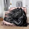 Black Horse with Autumn Maple Leaves and Flowers Flannel Throw Blanket, Horse Portrait Soft Blanket for Sofa Bed Home Decor