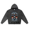 DTG Print Knitted Denim Zip-Up Hoodie Streetwear Motorcycle Brother Print Zipper Hoodies  