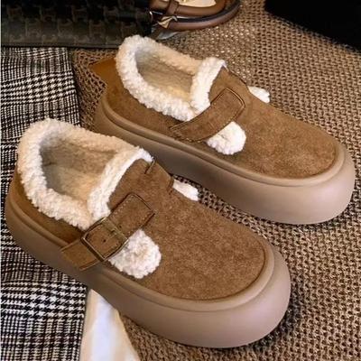 Женская обувь 2024 года, женская обувь из вулканизированной стали с пряжкой, модная женская обувь с круглым носком, повседневная обувь из бархата с низким каблуком