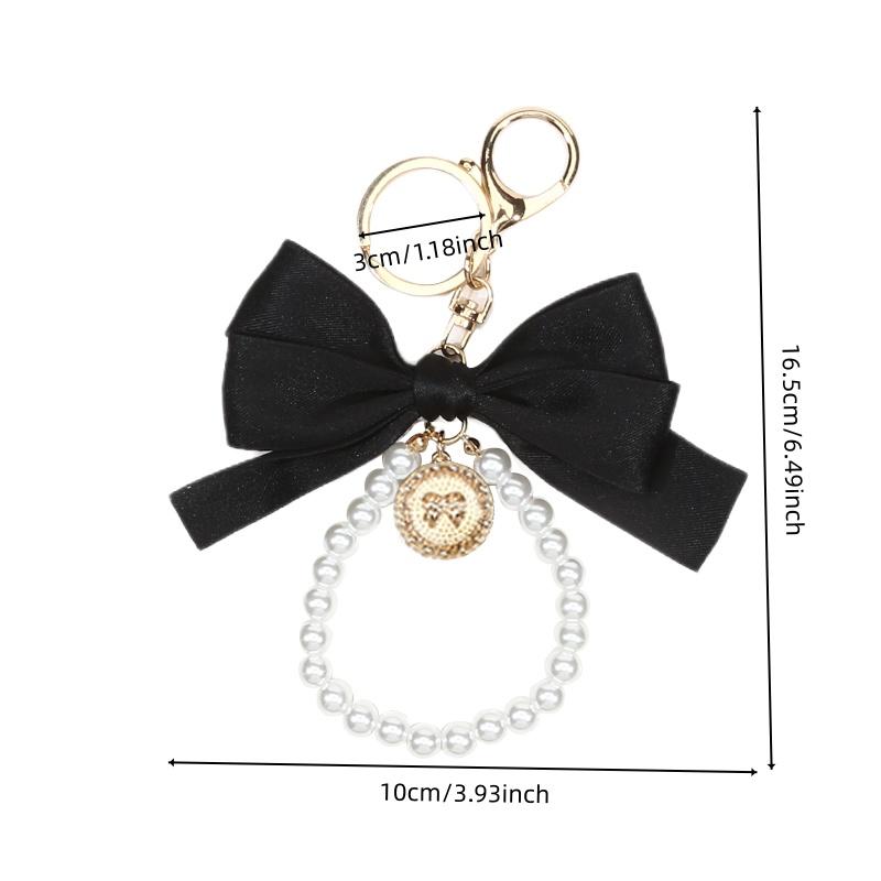 Bowknot Keychains Women's Pearl Chain Big Bow Tie Tote Hanging Ornament Bag Decorations DIY Headphone Case Accessories Kit Chain