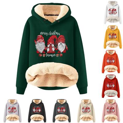 Женская модная толстовка с капюшоном и рождественским принтом, утепленная, свободная, с капюшоном