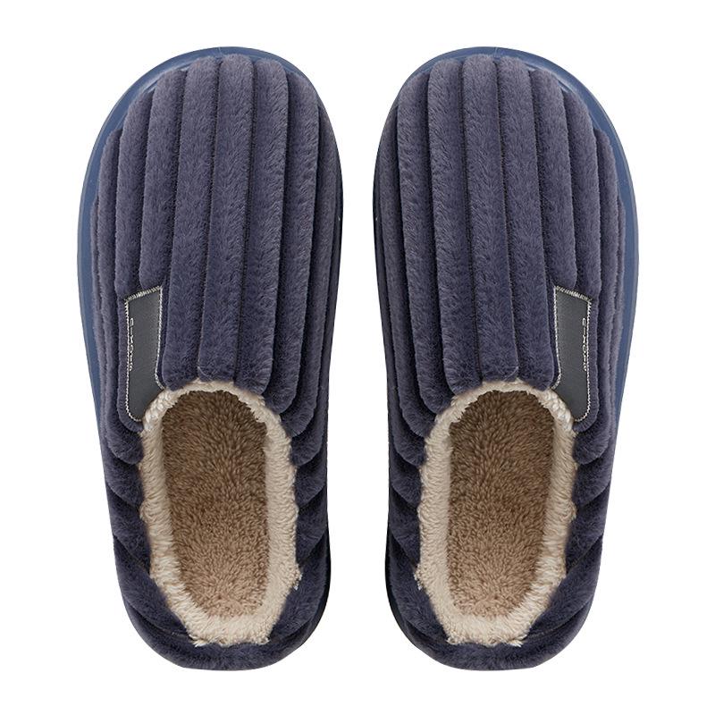 Men's Large Plush Non-Slip Slippers: Thick Soled, Warm Cotton for Autumn & Winter