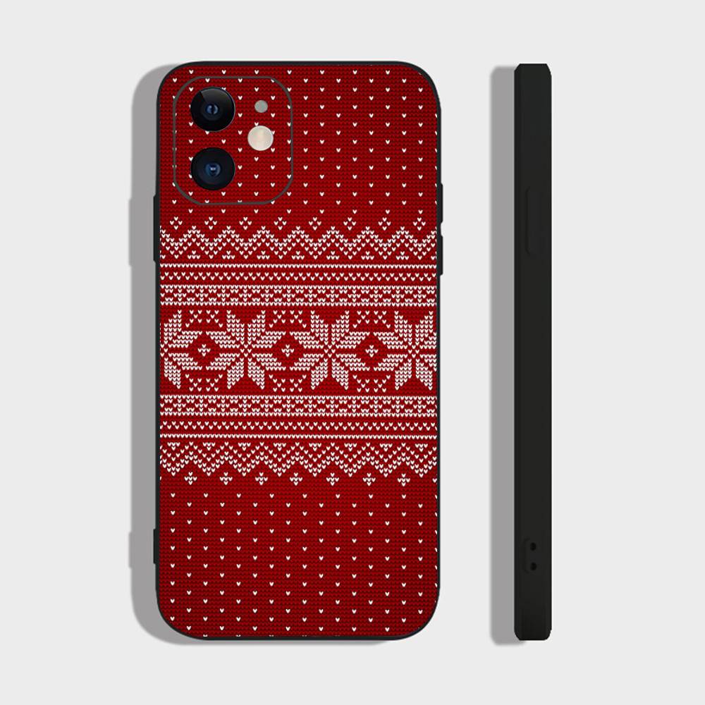 Retro Patterned Red Festive Phone Case For IPhone 17 Air 16 15 14 13 Pro Max 11 12 Black Silicone Cover