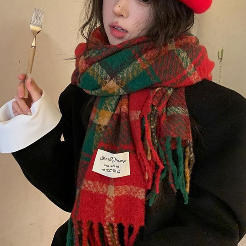 Осень И Зима Новый Клетчатый Шарф Для Женщин Корейский Стиль Универсальная Шаль Теплый Рождественский Шерстяной Шарф На Шею