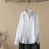 Рубашка с длинными рукавами, женская, корейская версия, свободная, утягивающая, вышитая, двухслойная, хлопковая пряжа, белая, базовая рубашка
