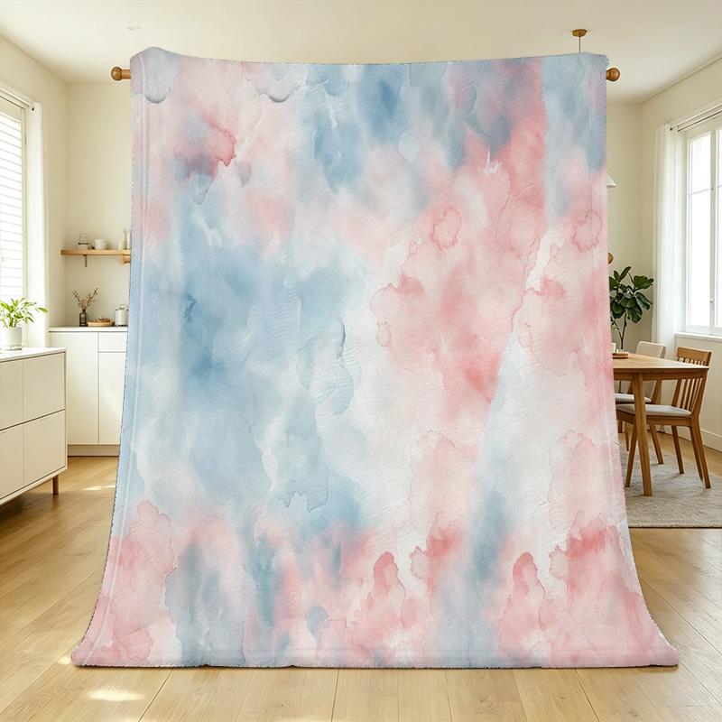 Watercolor Print Soft Plush Flannel Blanket - Warm Anti-Shedding Single Size Throw for Halloween Christmas, Cozy Bedroom Home Decor