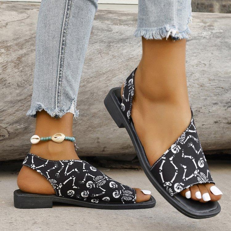 Flat Bottomed Casual Sandals for Women, New Style for Outerwear, Plus Size, Square Heel, Square Toe, Saroma Sandals