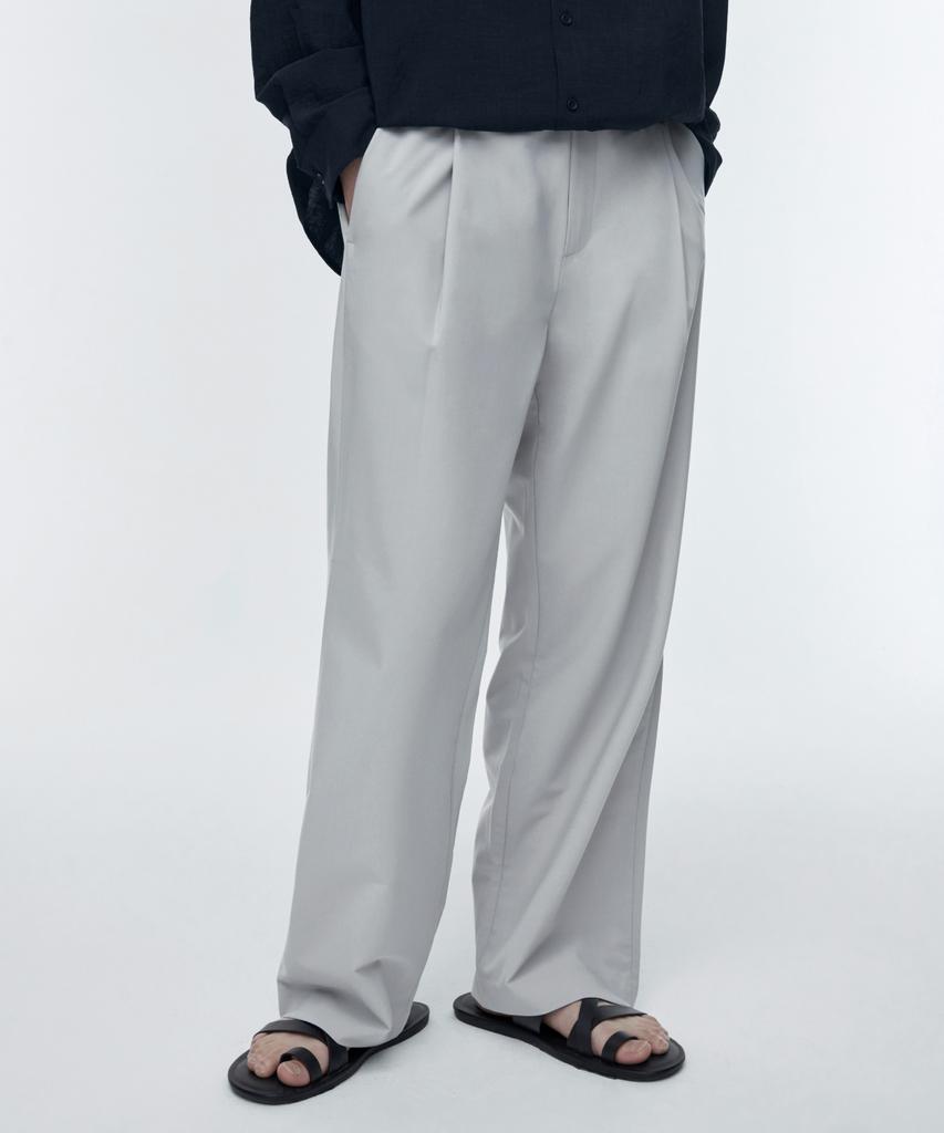 MUSINSA STANDARD [Cooltandard] One-Pleat Wide Elastic Waist Slacks [Light Gray]