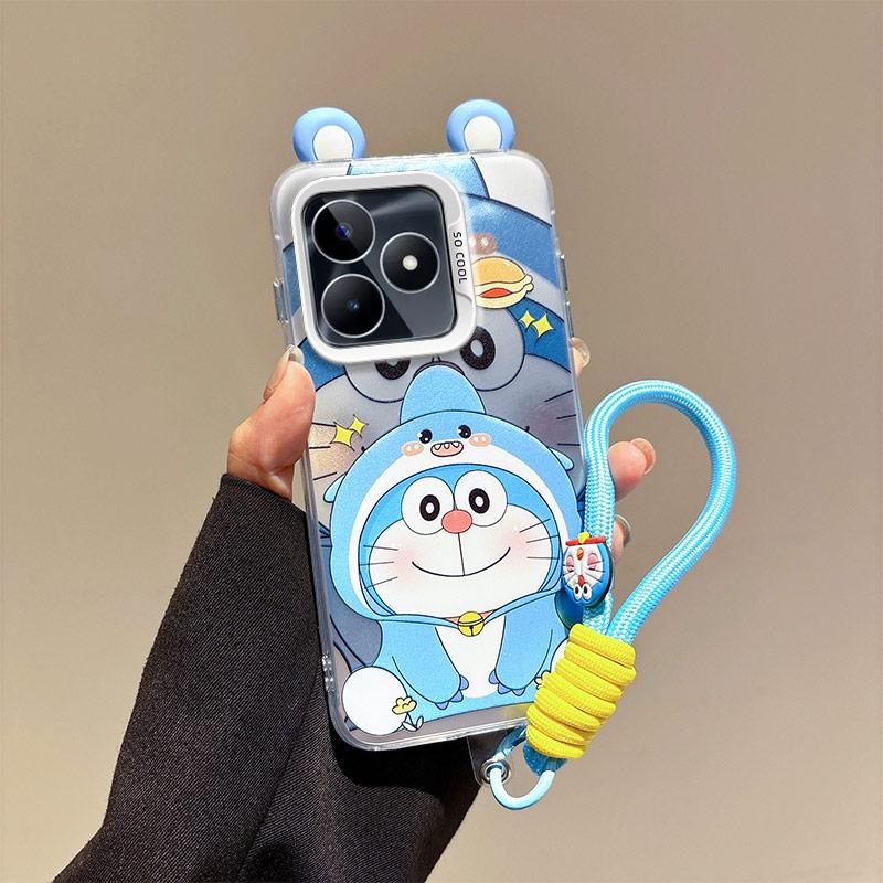 KEYSION Милый мультяшный чехол с ушками для Realme C53 C51 со шнурком Мягкий силикон+ПК Противоударный чехол для телефона для OPPO Realme Note 50
