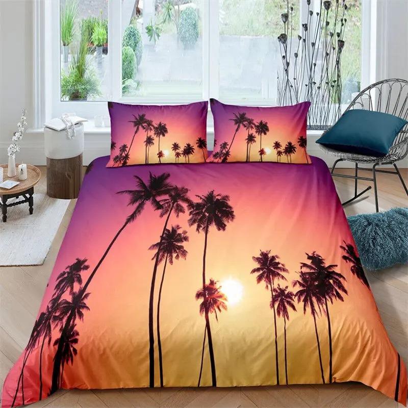 Tropical Animals Duvet Cover Exotic Animal Silhouette Sunset Bedding Set Full For Girls Boys Decor Hawaii Sea Wave Quilt Cover