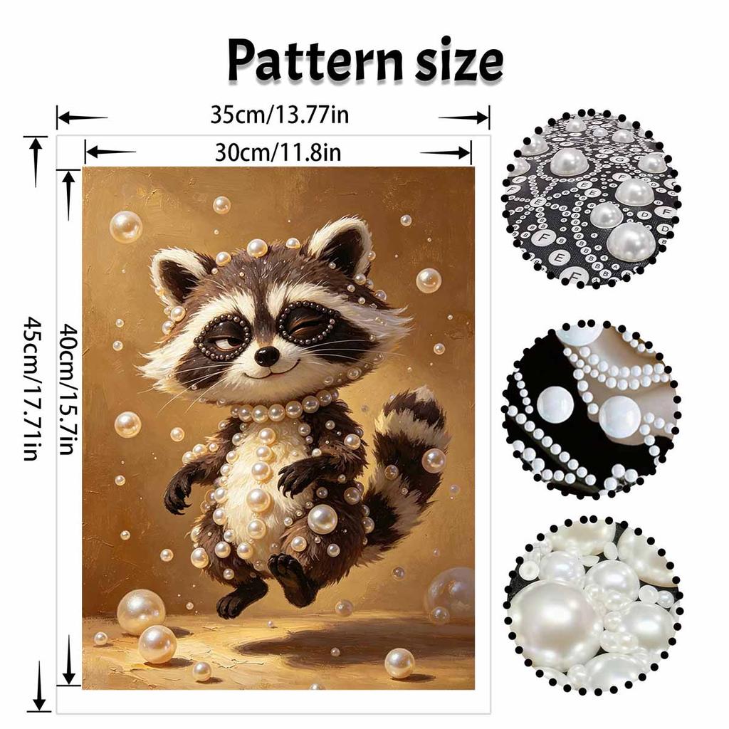 Pearl painting kit DIY cute raccoon with pearls home decoration painting