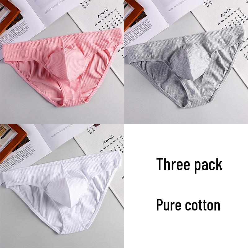 Мужские дышащие трусы-слипы из чистого хлопка в рубчик - Молодежные U-образные сексуальные шорты высокого класса