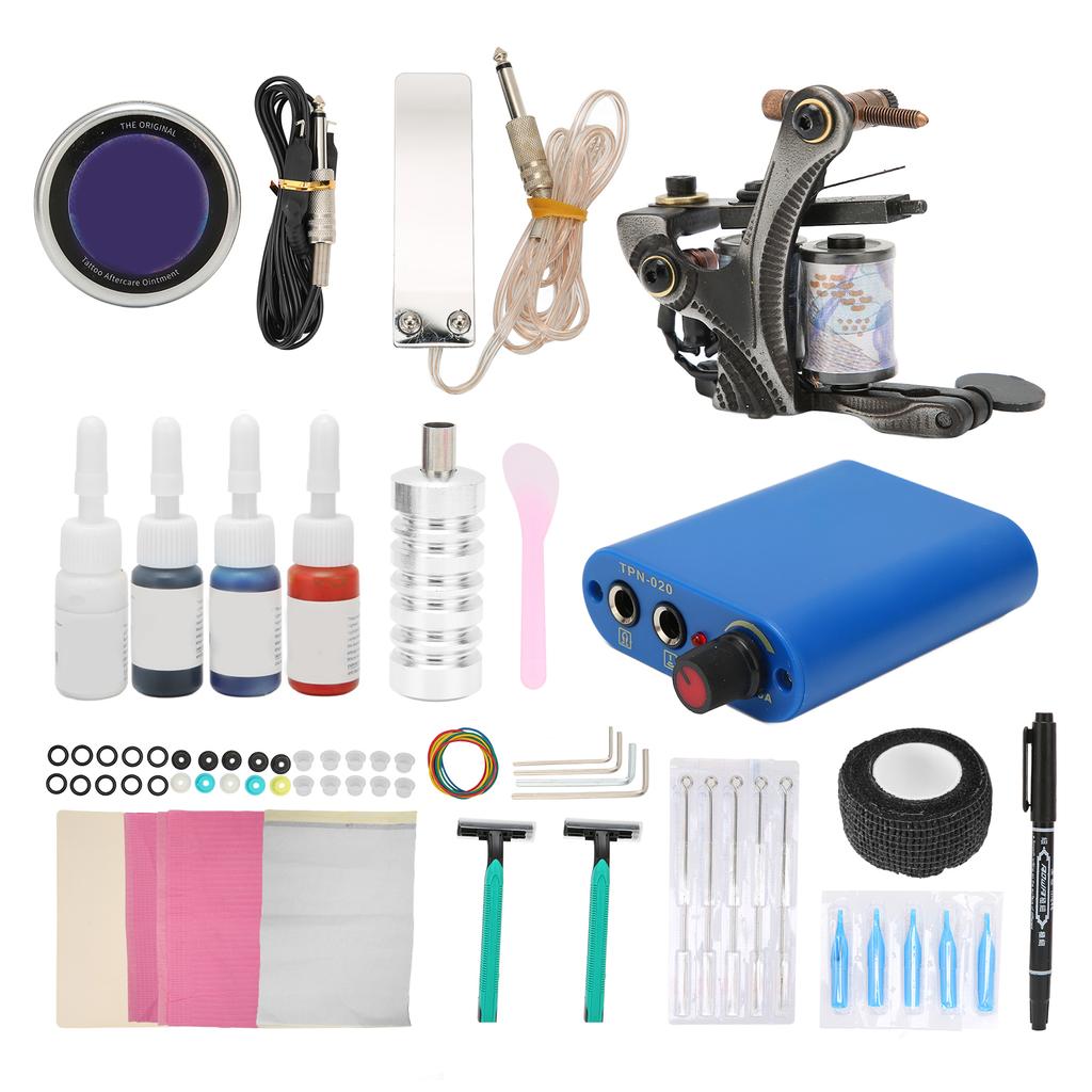 10 катушек для татуировки, синяя мини-машина для татуировки, полный комплект для татуировки