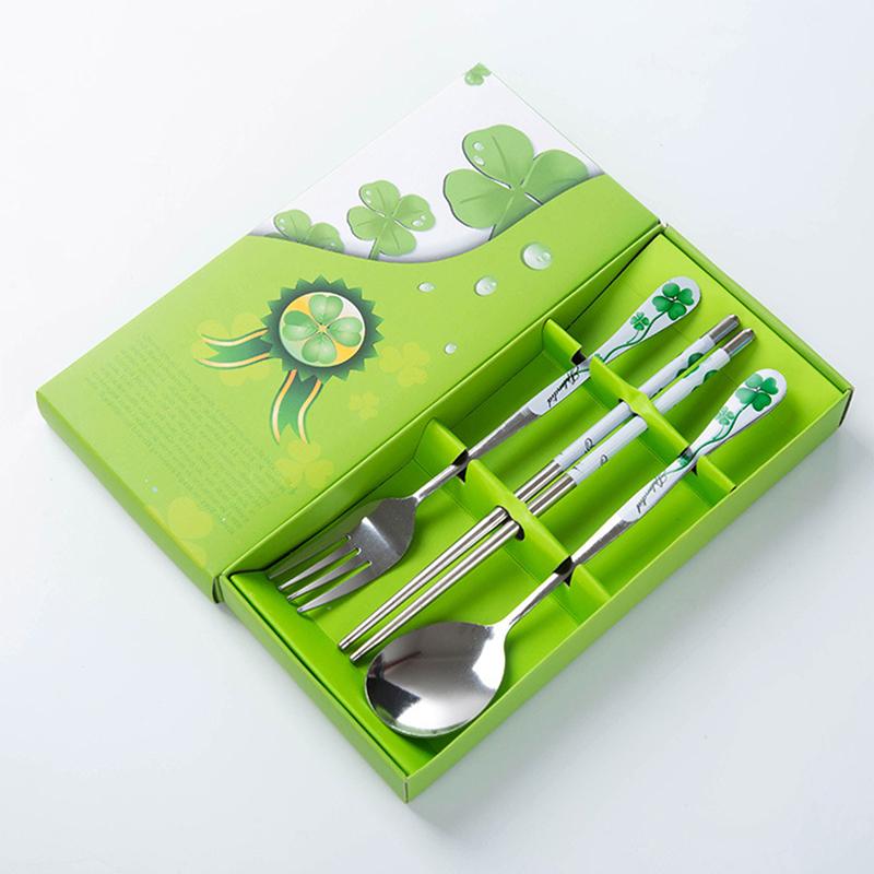 3 шт. столовых приборов из нержавеющей стали палочки для еды ложка вилка подарочная коробка портативный дорожный набор столовых приборов кухонные принадлежности