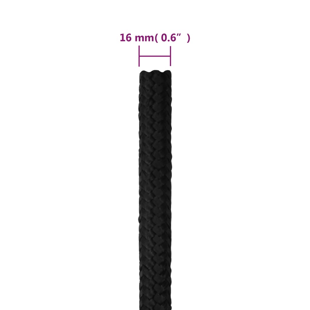 Vidaxl Linka Żeglarska, Czarna Jednolita, 16 Mm, 50 M, Polipropylen