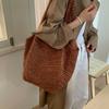 Korean lazy style large capacity retro solid color knitted tote bag niche fashion resort style woven armpit bag for women
