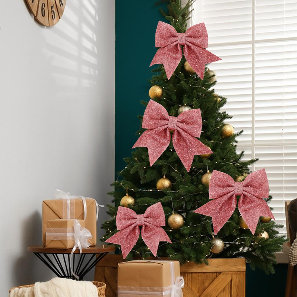 Large Sparkling Bow Glitter Christmas Ribbon Bowknot XmasTree Hanging Ornaments New Year Home Decorations Navidad 2024