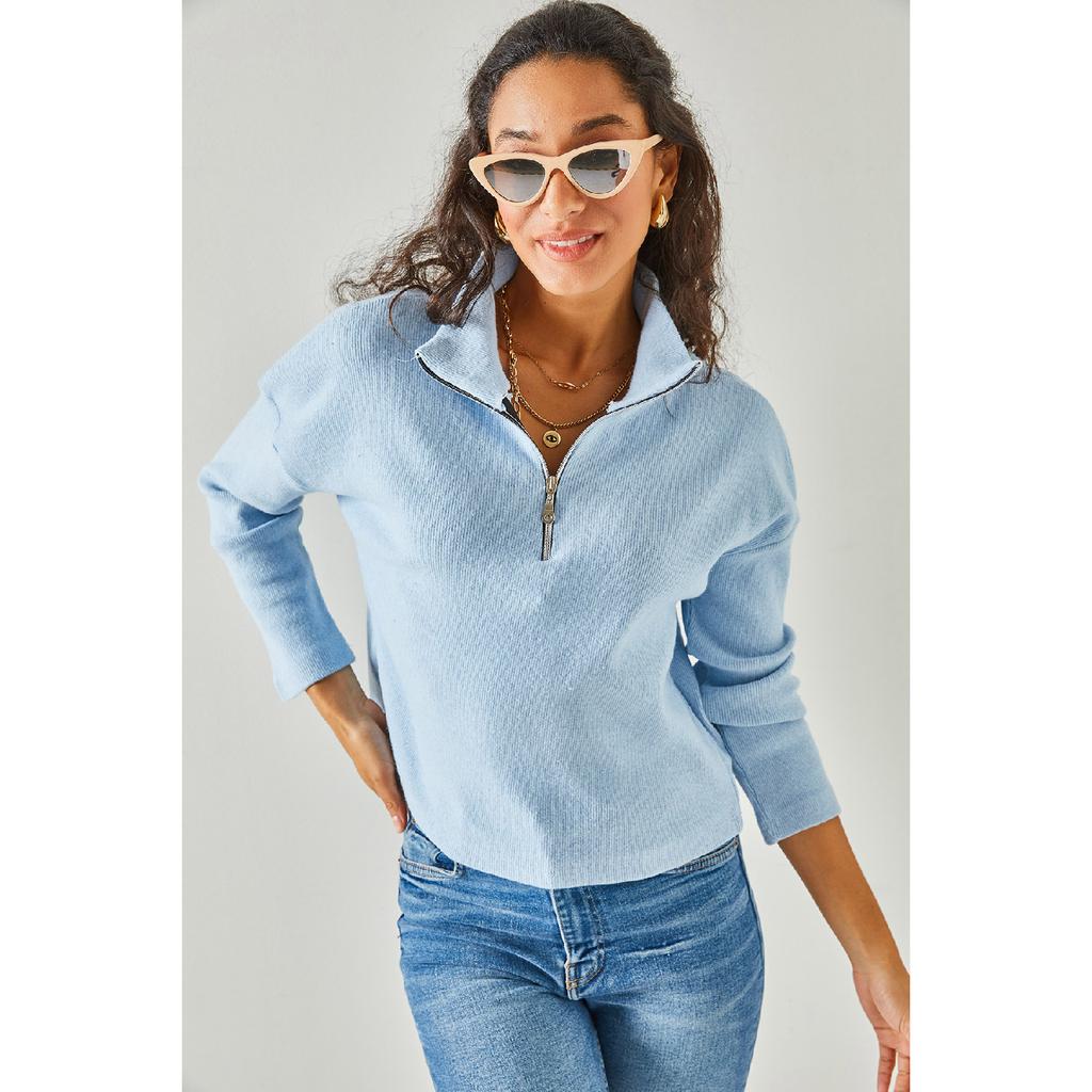 Женский черный свитер с высоким воротником на молнии Kzk-19000640