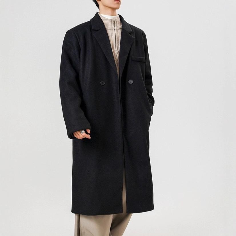 Мужской зимний свободный тренч средней длины в гонконгском стиле - Корейская шерстяная куртка