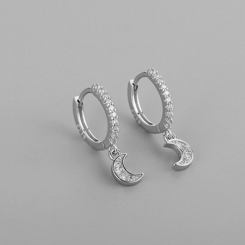 Серьги-кольца из стерлингового серебра 925 пробы с луной и фианитами для женщин, модные золотые украшения для вечеринок, подарок