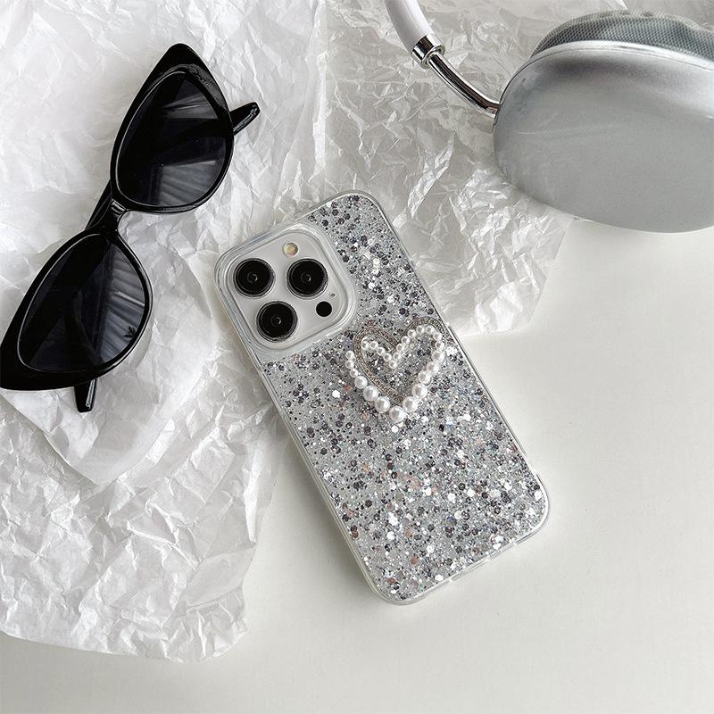 Жемчужная подвеска-бантик Любовь Чехол для телефона для IPhone16Promax Эпоксидные блестки для Apple 17 Женская модель