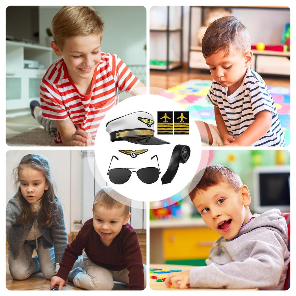 Аксессуары для костюма для детей Костюм капитана пилота авиалиний Аксессуар для переодевания Ролевая игра Униформа Часть Взрослые Дети Носят Шляпу Галстук