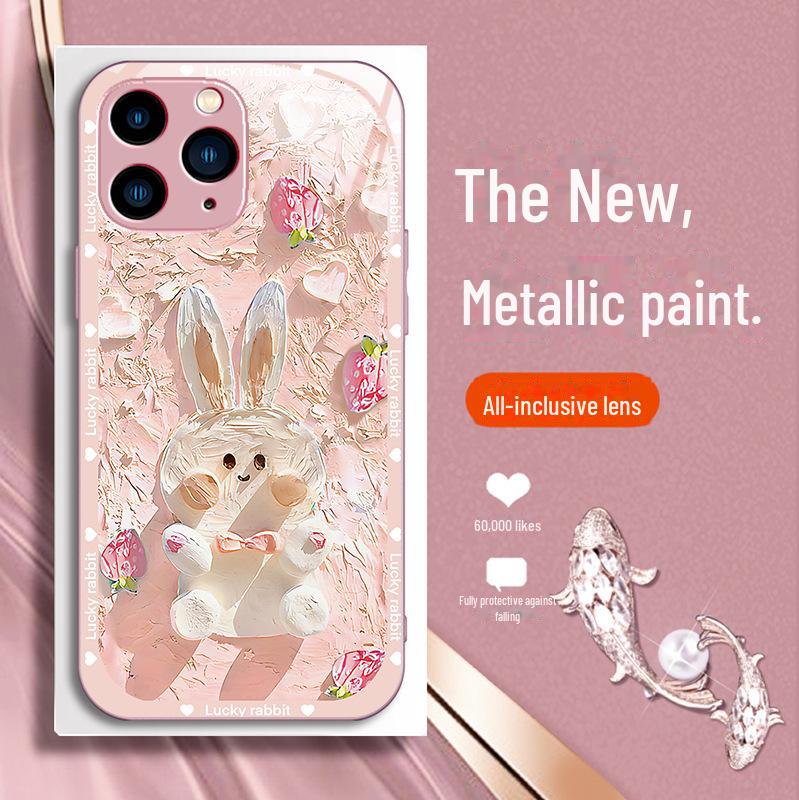 Apple 13Pro Rabbit X/XS Liquid Glass MAX Oil Painting 13 All-inclusive iPhone11 Cover