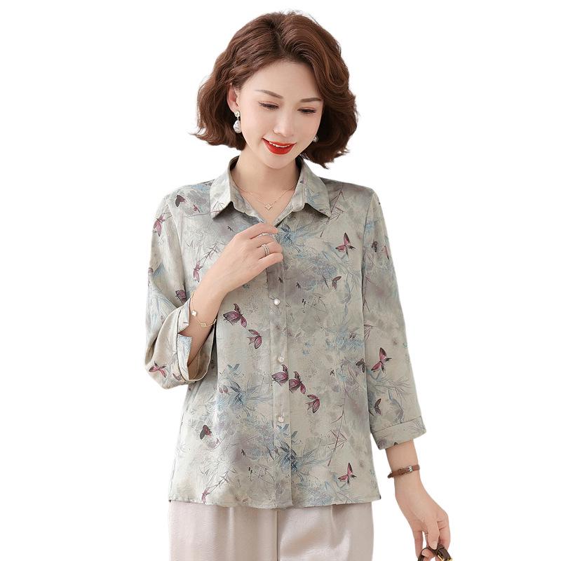 Stylish Autumn Lapel Shirt for Middle-Aged Women - Three-Quarter Sleeve