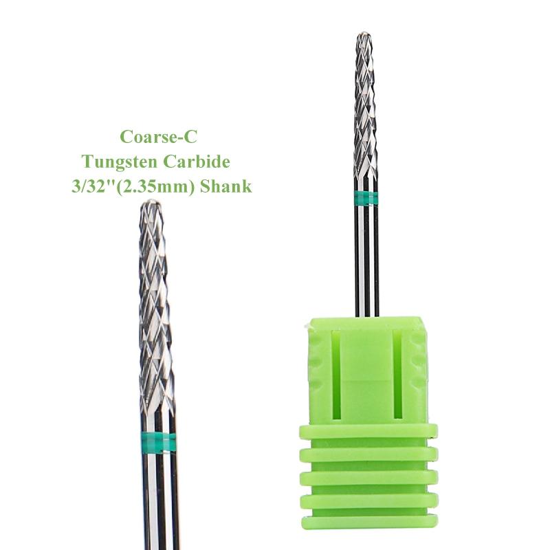 1 шт., конусное сверло для ногтей из карбида вольфрама 3/32 дюйма, вращающиеся фрезы для маникюра, аксессуары для электродрелей, инструмент для фрезерования ногтей