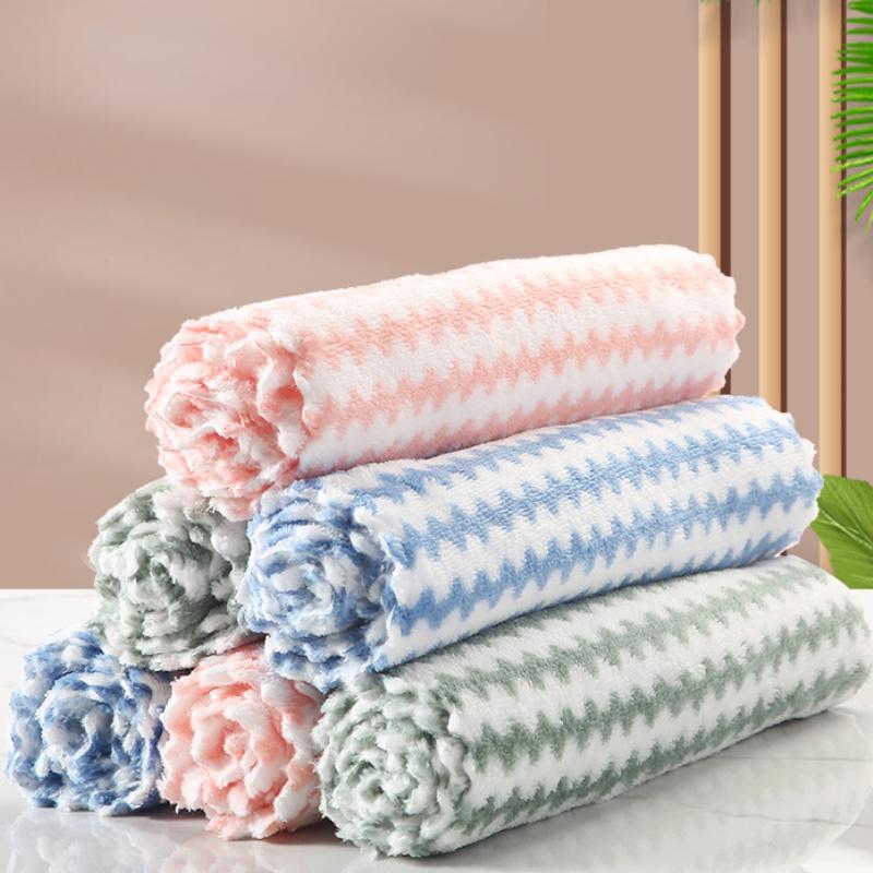 1/5 Pcs Kitchen Cleaning Rag Dish Washing Cloth Scouring Pad Dry and Wet Kitchen Cleaning Towels KTY