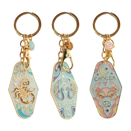 Брелок-подвеска «Зодиак» с узором двенадцати созвездий, ретро-брелок для ключей мотеля «Зодиак», эмалевое кольцо для ключей в богемном стиле