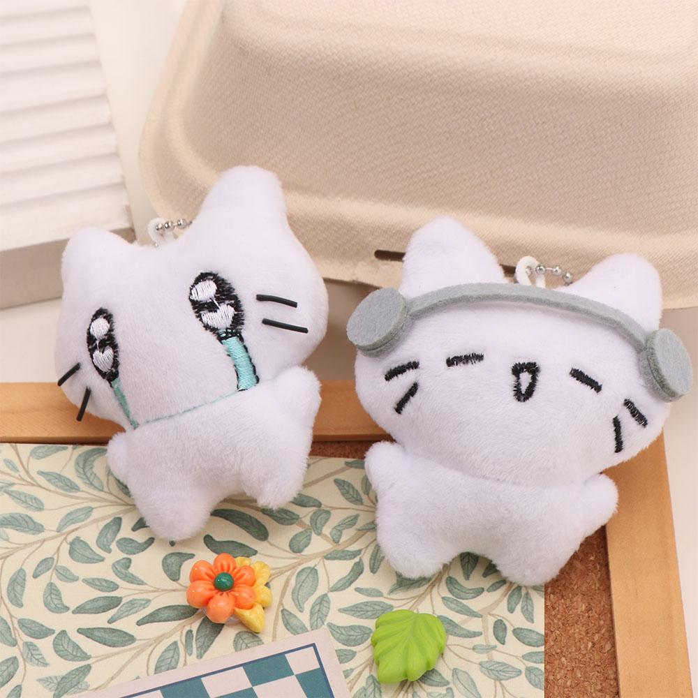 Bag Hanging Sad Cat Doll Keychain Funny Key Ring Cute Earphones Cat Pendant Backpack Decor