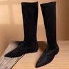 Flats Women High Boots Pointed Toe Suede Shoes Winter 2025 Trend Walking Knee High Casual Shoes Fad Non Slip Cozy Botas Mujer