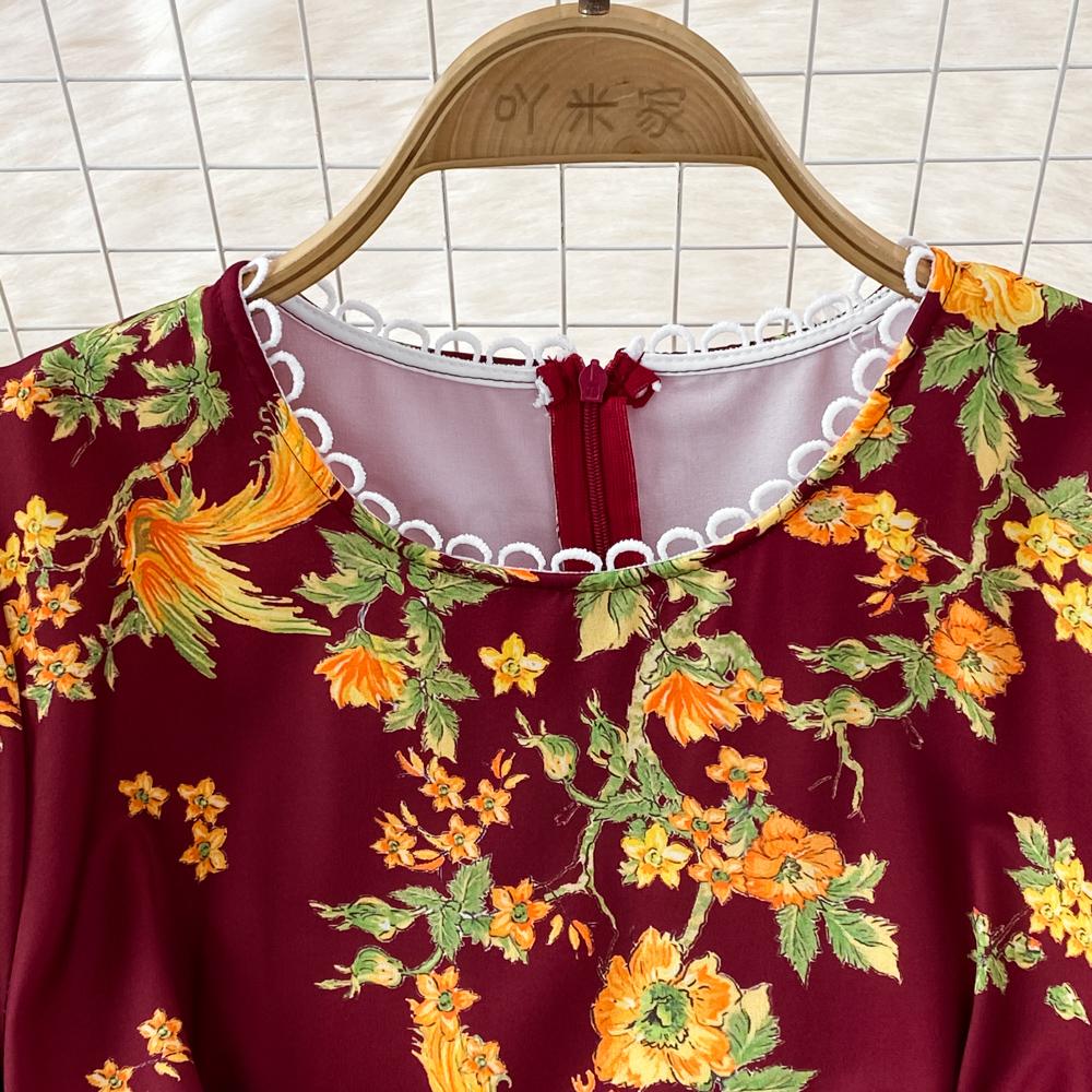 RUGOD Весенне-осеннее высококачественное платье трапециевидной формы с круглым вырезом и длинными рукавами и принтом на талии, элегантное длинное свободное платье