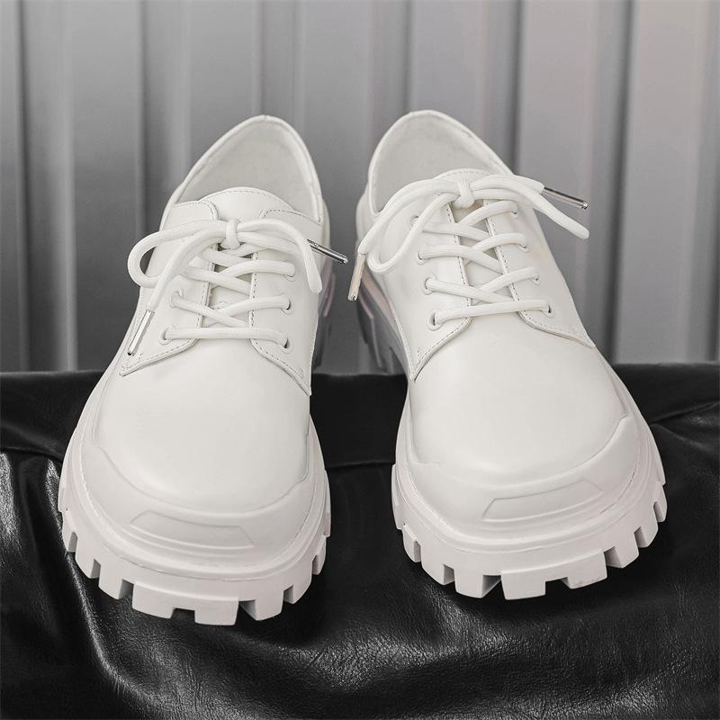 Белые туфли Дерби с большой головкой, мужские, на толстой подошве, увеличивающие рост, в британском стиле, повседневные кожаные туфли для поездок на работу 59015-J